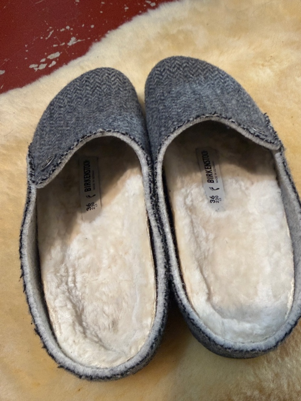 Birkenstock Gray Wool Herringbone Slip-On Slippers - Picture 2 of 4
